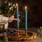 6 Pack, 10" LED Flameless Real Wax Blue Fluted Ribbed Grooved Taper Candles, Remote & 24h Timer Memory, On/Off Button, Dimmable, Flicker Mode, Battery Operated, Wedding - Image 2