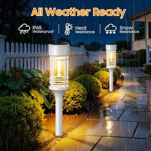 LETMY 12 Pack Solar Pathway Lights Outdoor, Bright Solar Lights Outdoor Waterproof IP65, Solar Garden Lights Outdoor for Yard Walkway Driveway Landscape Garden Decor （White） - Image 5