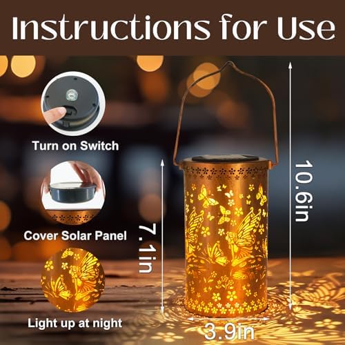 DIBIEECN Birthday Gifts for Women Mom Grandma Wife, Solar Lanterns Outdoor Waterproof, Metal Hanging Lights Garden Decor, LED Decorative Lantern for Patio Porch Backyard, Fairy, 1 Pack - Image 4