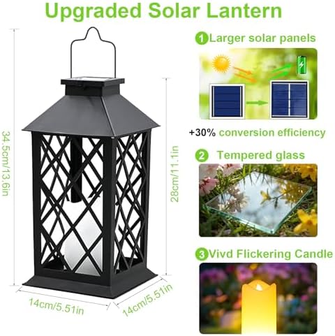 2 Pack 14'' Large Tempered Glass Solar Lanterns Outdoor Waterproof - Image 3