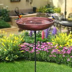 Iron Birdbath with Garden Stakes 31.89 Inch Copper Drinking Feeder Tray Food Water Bowl for Courtyard Yard Hummingbird - Image 6