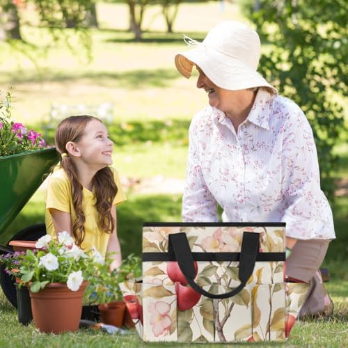 Apples Flowers Garden Tool Bag Tote for Men Women Multiple Pockets Wide Mouth Heavy Duty Waterproof Tool Organizer Bag for Outdoor Lawn Yard Portable Gardening Storage With Elasticbands - Image 5