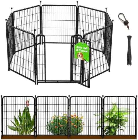 Getlay 36 in(H) Garden Fence With Gate, Wide Gate Low Threshold, 8 Panels Total 17.7 ft(L) Heavy Duty Iron Animal Barrier Fence For Yard, Suitable For Indoor Or Outdoor Dog Fencing,Garden Border Fence by Getlaygardenfence