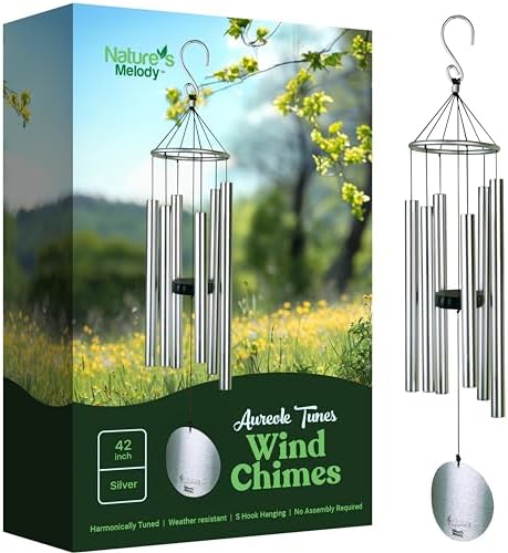 Nature’s Melody Aureole Tunes Wind Chimes – Outdoor Windchime with 6 Tubes Tuned to C Pentatonic Scale, 100% Rustproof Aluminum, Powder Finish & S Hook Hanger for Sympathy, Memorial Gift or Zen Garden by Nature%27s+Melody