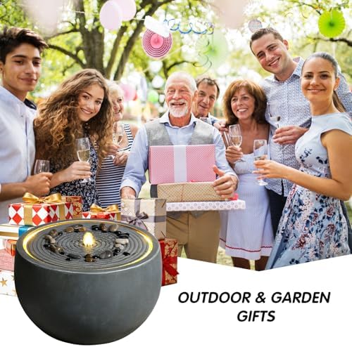 12.2" Outdoor Water Fountain, Modern Round Bowl Ripple Design, Outdoor Fountain with LED Lights, Outdoor Freestanding Fountain with Pump, Garden Water Feature, Concrete Bowl, Blue Gray - Image 5