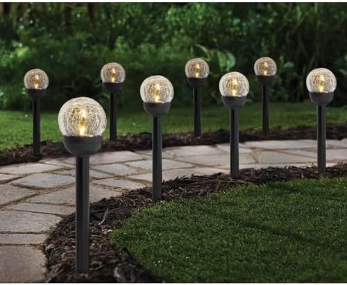 Solar Powered Black LED Landscape Crackle Glass Ball Path Lights 3 Lumens, Weatherproof Outdoor Lighting (6-Pack) - Image 3