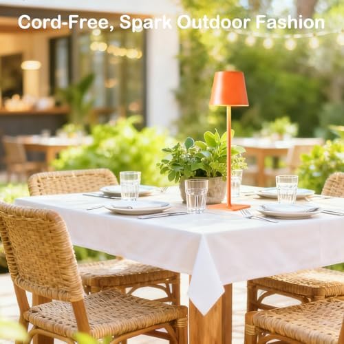 Orange Rechargeable Table Lamp Set of 2,Small Led Cordless Table Lamp,Outdoor Table Light for Restaurant Dining Table Top Tabletop Dinner,Retor Lamp Mid Century Morder Lamp,Vintage Lamps,Kitchen lamp - Image 3