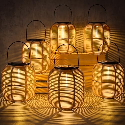 VIHOSE 6 Pack Solar Lantern Outdoor Waterproof Rattan, Round by VIHOSE