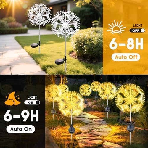 Solar Patio Lights, 2-Pack Warm Yellow Firework Outdoor Garden Twinkle - Image 5