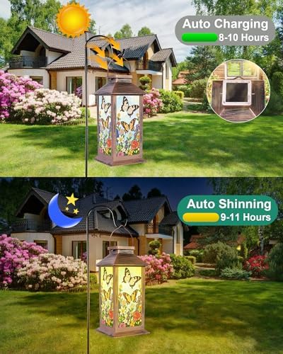 Fussion Solar Lanterns Outdoor Waterproof Garden Decor Birthday Gifts for Women Mom Grandma Sister, Hanging LED Plastic Solar Lights Outside Gardening Decorations for Yard Patio - Butterfly - 2 Pack - Image 4