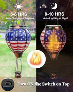 Hot Air Balloon Solar Lantern, American Flag Glass Solar Light Garden Decor - Image 3