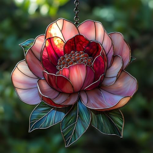 Red and Pink Peony Acrylic Suncatcher by AVAGAN