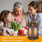 Solar Lantern Outdoor Waterproof Stained Glass Cross Radiant Light Spring Flowers Garden Decor LED Hanging Solar Lights Tabletop Lamp Gifts for Women Mom Outside Yard Patio Porch - Image 4