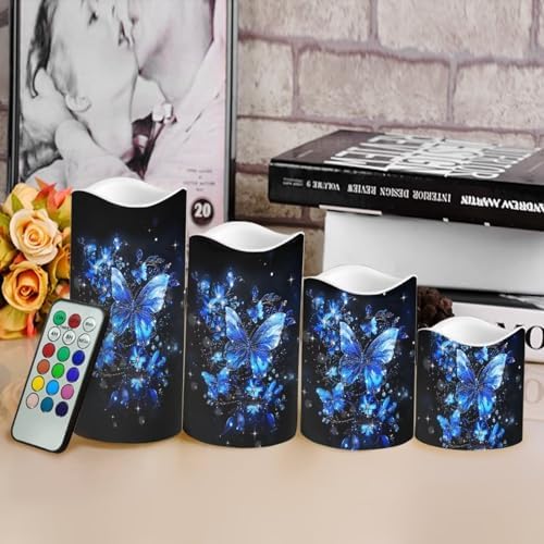 LED Flameless Candles with Remote Set of 4 Butterfly Battery Operated Pillar Candles with Timer Color Changing Electric Candles for Wedding Table Festival Decorations - Image 4