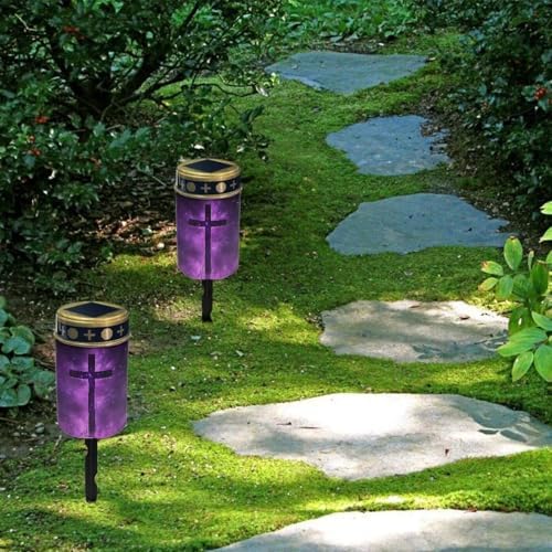 Poceacles Cross Solar Lights Pack of 6 Waterproof Solar Garden Lights Cemetery Solar Outdoor Lights Outdoor Stake Automatic Solar Lantern for Cemetery Grave Decoration, Cross Galaxy Violet - Image 4
