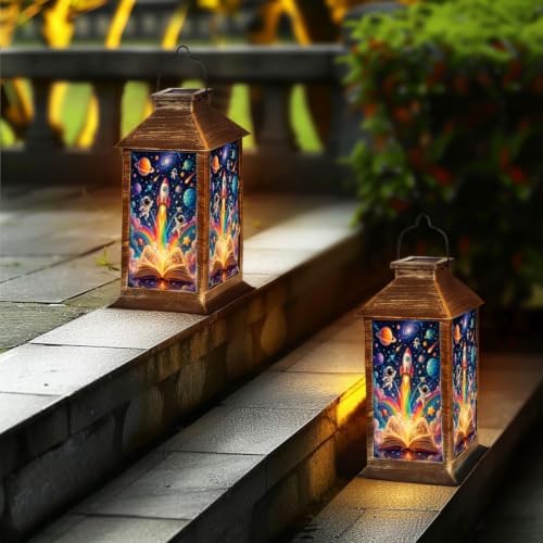 Solar Hanging Lantern Colorful Space Exploration Scene Rocket Astronauts Galaxy Elements Waterproof LED Lights Decor Patio Yard Lawn Porch Lamp, Birthday Gift for Mom Women Garden Outdoor Decor - Image 6