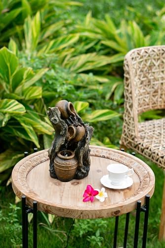 Water Fountain Decor, 6.3x5.1x10.8 Decorative 3 Tier Small Fountain with Pot Design for Patio Deck Pond Yard Home Decor, Brown - Image 3