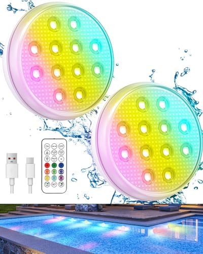 Pool Lights, 2024 Upgraded Rechargeable Submersible LED Lights with Remote, 16 Colors IP68 Waterproof Underwater Light for Inground Pool Above Ground, Aquarium, Hot Tub by Ueyake