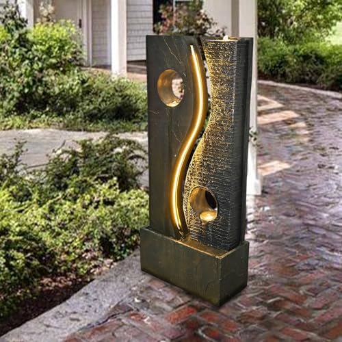 Tankana 47 inches Water Fountain Outdoor Garden - Waterfall Indoor Modern Large Freestanding Water Feature Fountains Faux Rust Finish with LED Lights for Patio Yard Pool Home Decor - Image 4
