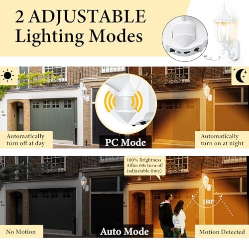Porch Lights Outdoor Motion Sensor Wall Sconce Anti-Rust Aluminum, Exterior Outdoor Wall Lights Dusk to Dawn Porch Light Fixture Wall Mount for House Outside Patio 2Pack White - Image 4
