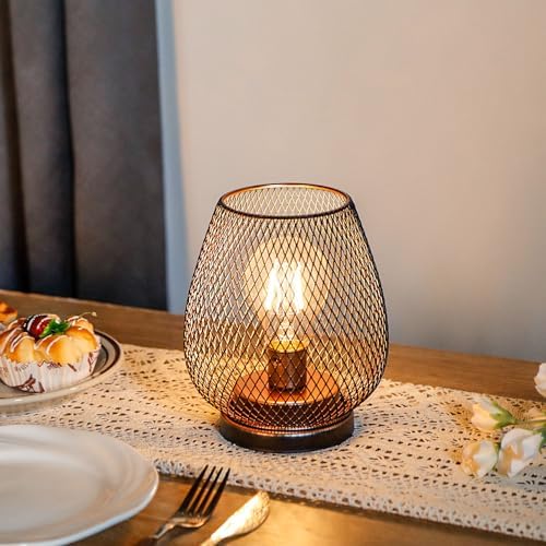 TRIROCKS Set of 4 Battery Operated Lamp LED Table Lantern, Metal Cage Cordless Lamps with LED Bulb，Vintage Decorative Outdoor Lantern for Weddings, Parties, Patio, Events for Indoors Shelf Decor - Image 5