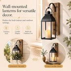 Lanterns Decorative Indoor 15" 11" Set of 2 Black Metal Lantern with Candle - Image 3