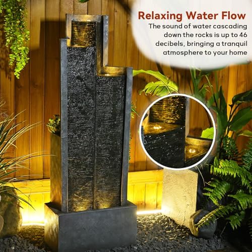 Sunlinua 49.6H Modern Outdoor Water Fountain with LED Light Garden - Image 3