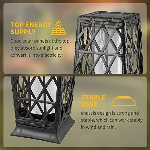 Solar Powered Outdoor Floor, 2 Piece Outdoor Floor Lamps, Solar Lanterns Waterproof, Resin Wicker Weather-Resistant Rattan Deck Light for Patio, Lawn, Porch, Garden - Image 5