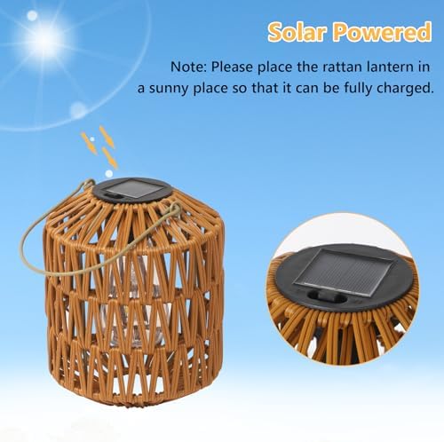 2 Pack Solar Lanterns Outdoor Waterproof, Rattan Solar Lights for Yard, Outdoor Garden Lights, Hanging Lanterns Decorative Birthday Gifts for Mom Grandma, Outdoor Lanterns for Porch Patio Pathway - Image 5