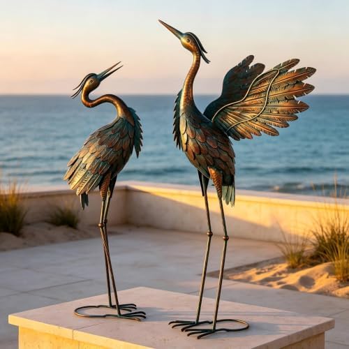Crane Statues for Garden Decor, Metal Crane Yard Art Statues, 2PCS - Image 5