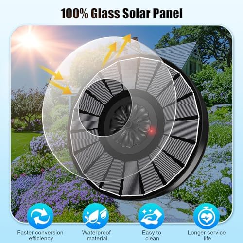 Solar Fountain Work On Cloudy Day,Solar Water Bird Bath Fountain with Faster Conversion Glass Solar Panel and Power Indicator,Built-in 2000mAh Battery,Outdoor Garden Decor(Black Panel) - Image 3