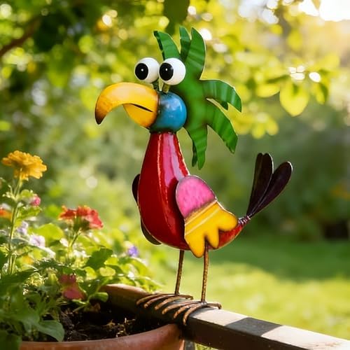 19.7" Metal Tiki Bird Decor, Large Garden Parrot Sculpture Statues by Ultym