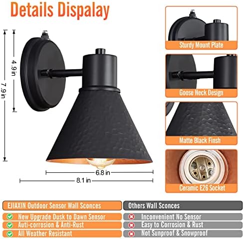 2 Pack Dusk to Dawn Outdoor Wall Sconces,Exterior Farmhouse Barn Light - Image 5