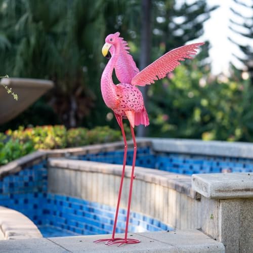 43" Metal Flamingo Garden Sculptures with Solar Light - Image 6