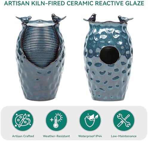 Autodaya 25" H Jar Ceramic Outdoor Water Fountain with LED Lights and Birds - Image 6
