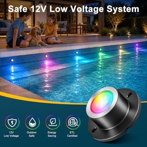 LED Pond Lights RGBWW, Underwater Pond Lights with 12V Timer Transformer, 6 Head Outdoor IP68 Waterproof Submersible Fountain Lights, Remote Control & Photocell Sensor for Pond, Waterfall, Garden - Image 6