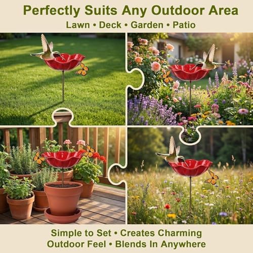3 PCS Metal Bird Bath with Flower Garden Stakes for Outdoor Yard Patio - Image 5