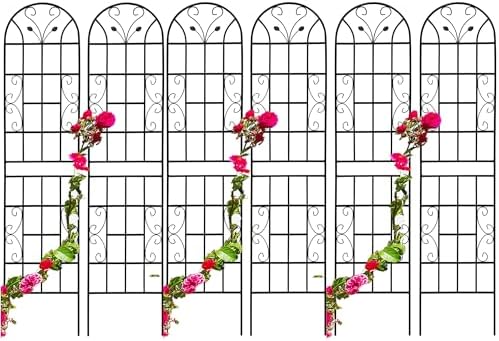 6 Pack Metal Garden Trellis 86.7" Tall Outdoor Climbing Plant Support for Roses, Flowers, Rustproof Durable Black Galvanized Tube, Lawn Garden Fence Decor Screen, 86.7" H by Sybrioka