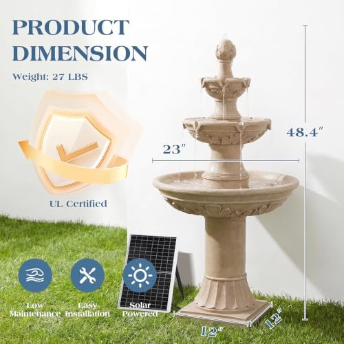 Outdoor Solar Water Fountain,3-Tier Italian Garden Waterfall Fountain - Image 2