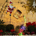 Christmas Solar Kettle Lights Garden Lawn Decorative Lights, Hanging Metal Solar Santa Claus Watering Can Light, Twinkling Santa Kettle Lights for The Season, for Pathway Yard Patio (Colored*2) - Image 3