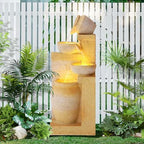 4-Tier Outdoor Garden Water Fountain, 32" H Freestanding Resin Cascading Bowls Fountain with LEDs and Pump, Modern Fountains and Waterfalls for Yard, Porch and Patio Indoor Decor by UTOASIS