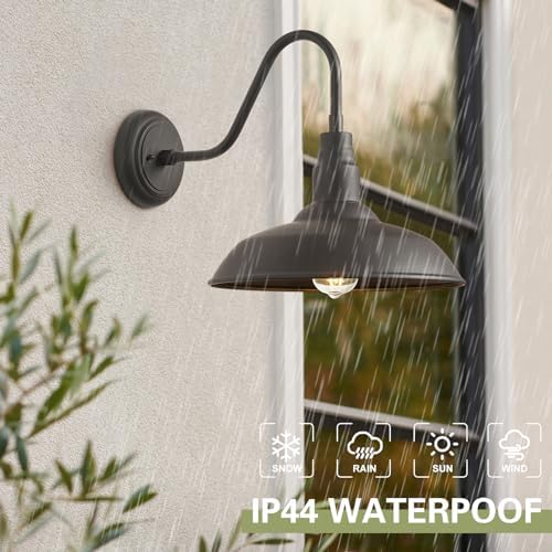 14in Dome Outdoor Gooseneck Lights for Barn, Dark Bronze Exterior Farmhouse Light Fixture with Wall Mount, Outside Goose Neck Wall Sconce for Patio, Porch, Entryway - Image 2