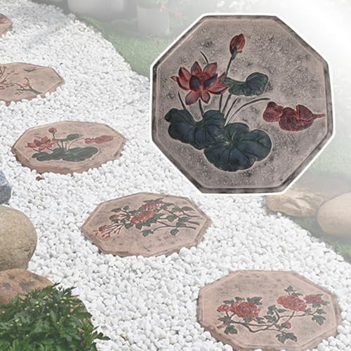Kunovo Oriental Style Stepping Stone for Decor, Eco-Friendly Resinous Garden Step Stones, Octagonal Courtyard/Path/Lawn/Backyard Decorative Stone (Size : Lotus), 58741 by Kunovo