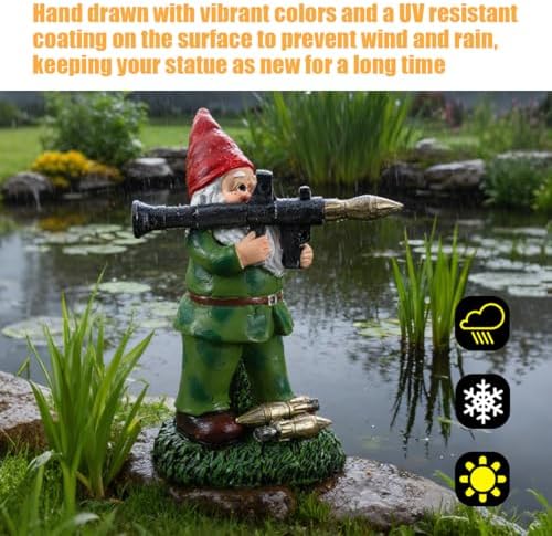 Large Garden Gnome Statue with Guns, Solar Military Army Soldier Guardian Hunter Gnome Garden Decoration Figurine Lights Porch Decor Valentine's Day Men Gift Scale War Combat Guards Patriotic Dwarves - Image 4