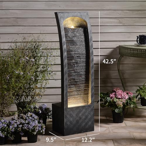 Bumilgar Indoor Water Fountain Curved Faux Slate Outdoor Waterfall Fountains Floor Standing Tiered Rock with LED Lights and Pump for Garden, Backyard, Deck, Patio, Porch and Home Art Decor - Image 5