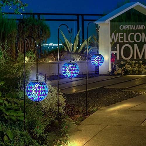VCUTEKA Hanging Solar Lanterns Mosaic Crackle Glass Solar Light, Multicolor - Image 2