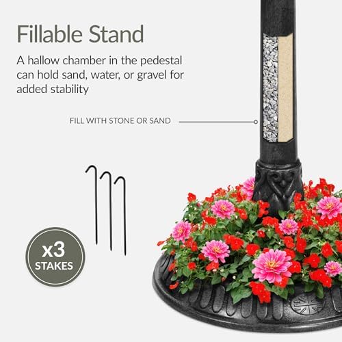 Best Choice Products Solar Outdoor Bird Bath Vintage Resin Pedestal Fountain Decoration for Yard, Garden w/Planter Base, Feeder, Decorative Bird Cage, Fillable Stand - Black - Image 6