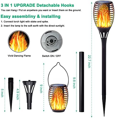 Flickering Flame Solar Torch Lights Outdoor, 3in1 Solar Lantern - Image 4