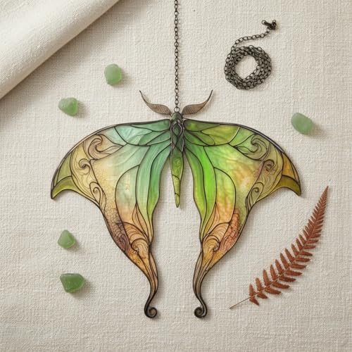 Green Luna Moth Acrylic Suncatcher - Faux Stained Glass Indoor Window Hanging Ornament, Outdoor Sun Catcher Panel, Home Decor Gift for Butterfly Lovers - Image 2