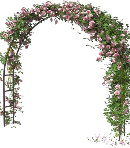 Queension Metal Arch Backdrop Stand 7Ft Wide 7.7Ft High, Wedding Arch Frame for Wedding Decorations, Balloon Arch Stand with Base for Ceremony, Outdoor Garden Arch Trellis for Climbing Plants, Black by Queension